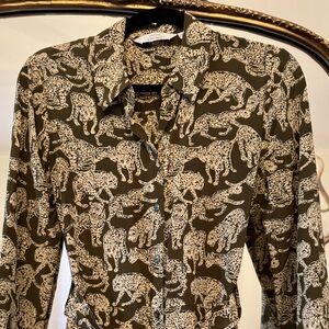 & Other Stories Midi Button Down Dress, Olive Green with Tigers